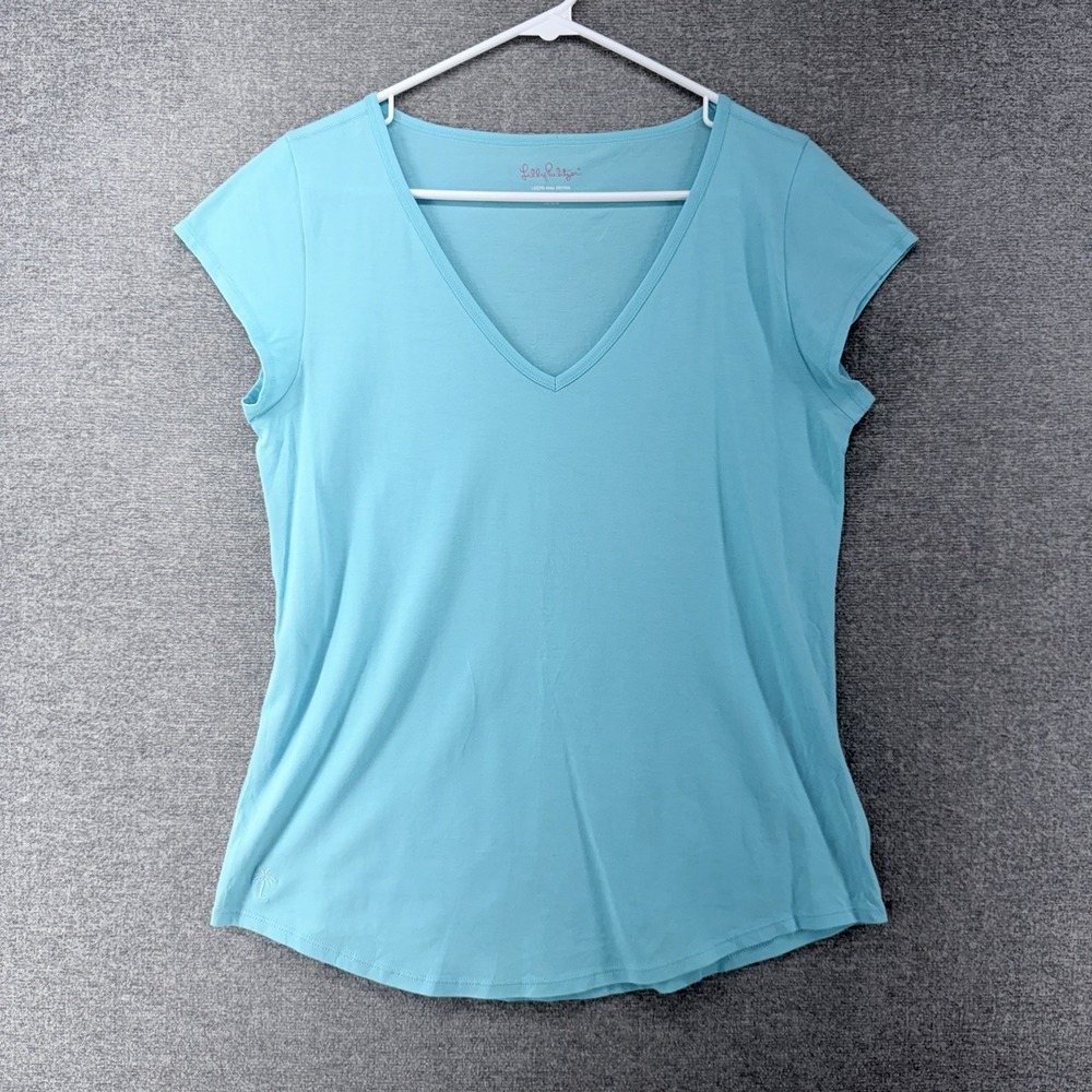 Lilly Pulitzer Meredith Tee Women Size XLarge Light Blue 100% Pima Cotton Beach